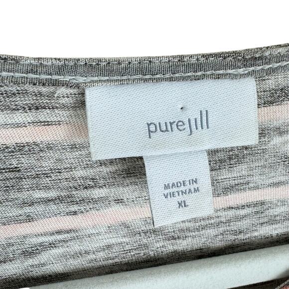 Purejill J. Jill Gray Heather Striped Long Sleeve Asymmetrical Hem Tunic Top XL - Picture 5 of 7